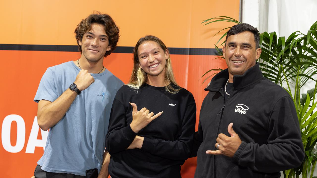 Shion Crawford, Pua Desoto and Duane DeSoto with The Pulse at Boost Mobile Gold Coast Open 2023 Athletes and Co Pre-Comp Feast, May 5 2023. Picture: Celeste Humphrey