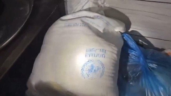 A UNRWA aid bag was found in the Sinwar bunker. Picture: IDF.