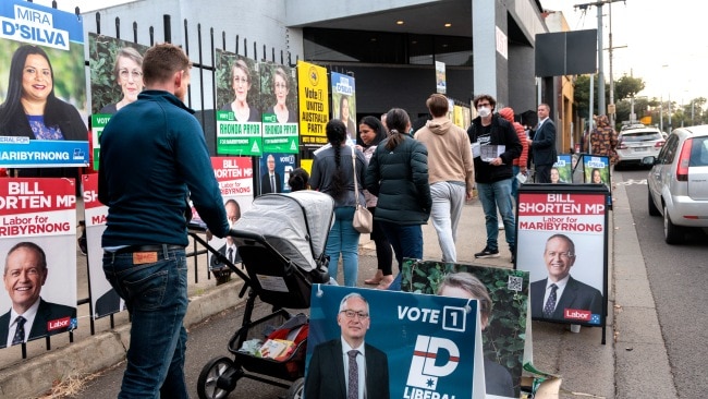 Voters arrive at a pre-polling station in the Electorate of Maribyrnong ahead of the federal election on the weekend. Picture: NCA NewsWire / David Geraghty