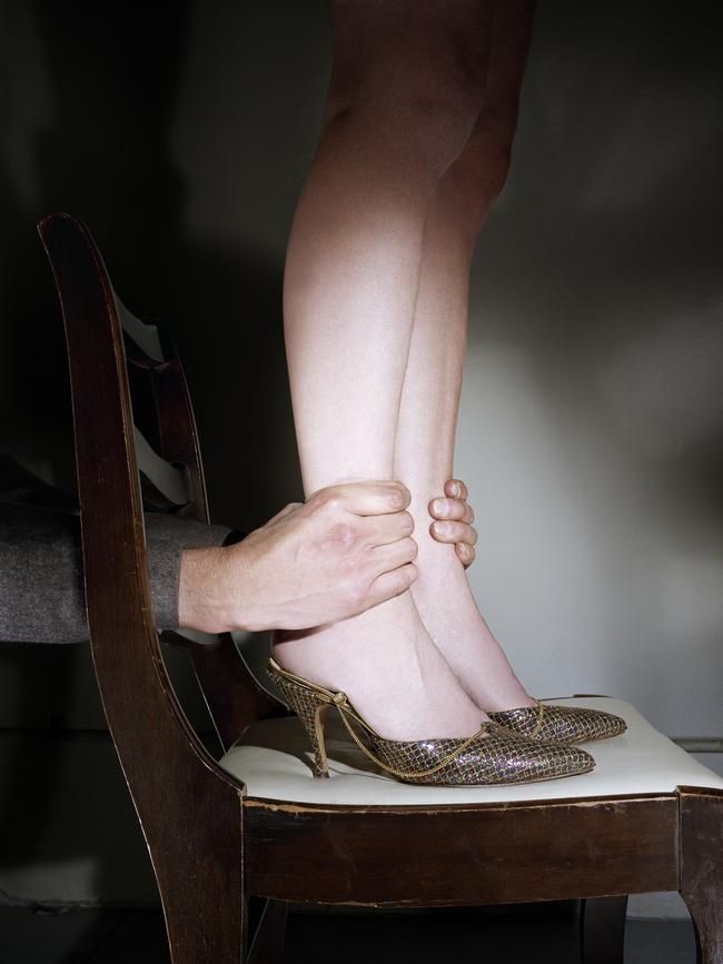 Jo Ann Callis, Untitled (hand grabbing ankles), c 1976. Image courtesy of ROSEGALLERY, © the artist