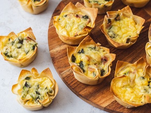 Cheesy ham and corn wonton quiche cups