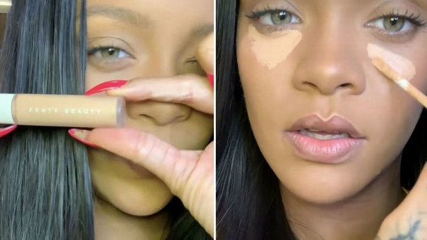 Rihanna demonstrates how to apply her Fenty concealer. Picture: Supplied <i>Source: Supplied</i>                     