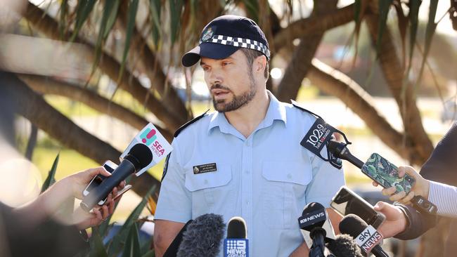 Search and Rescue Coordinator Senior Sergeant Jay Notaro holds a press conference at Water Police Headquarters at Main Beach this morning. Picture: Glenn Hampson.