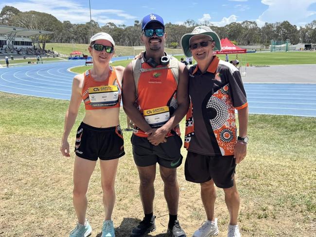 Alison Reidy, Romone Lewin and Roger Chin at the Capital Athletics Championships in Canberra. Picture: Athletics NT Facebook