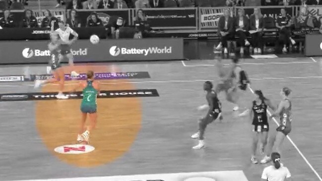 The Melbourne Vixens were given two consecutive centre passes. Photo: Fox Sports.