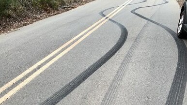 Burnout tyre marks on McCarrs Creek Rd, Church Point. Picture: Supplied