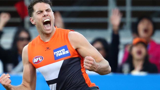 Josh Kelly celebrates kicking a superb, final-quarter goal. Picture: Getty Images