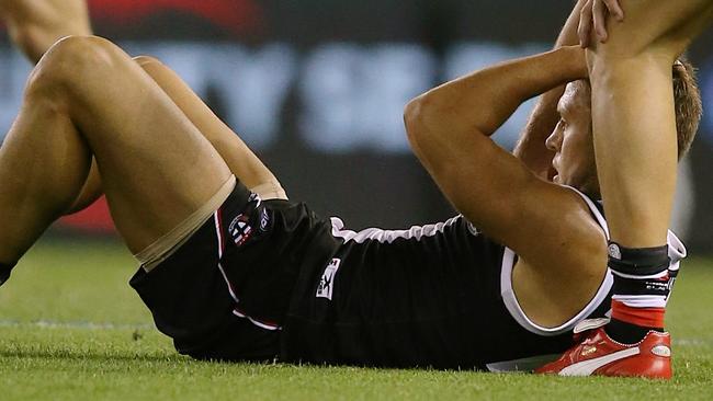 Sean Dempster after being hit in the head.