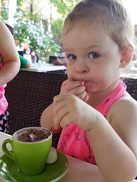 Two-year-old Skylar Lawrence enjoyed babycino. Now her family is urging others to Shareacino with Skylar to. PICTURE: Supplied