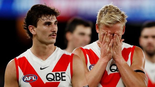 The Swans couldn’t buy a free kick against the Bulldogs. (Photo by Dylan Burns/AFL Photos via Getty Images)