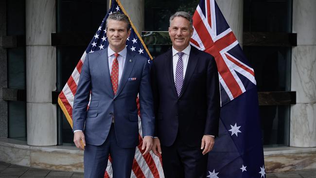 US Defence Secretary Pete Hegseth and Defence Minister Richard Marles at the 2025 Shangri-La Dialogue. Picture: X