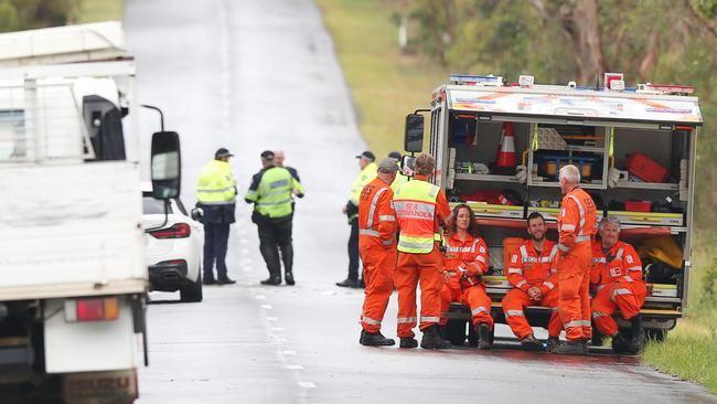 Emergency services on the scene of a fatal crash at corner of Forest and Larcombes roads. Picture: Alan Barber