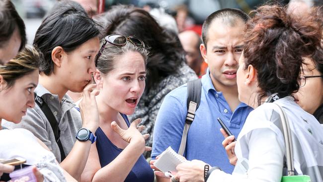 Spencer Street Building Fire. Residents wait to gain access back to the building. Picture: Tim Carrafa