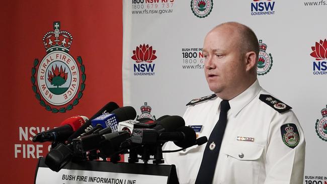 Shane Fitzsimmons during the geight of the bushfire crisis. Picture: Jenny Evans/Getty Images