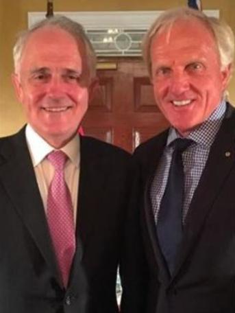 Greg Norman and Prime Minister Malcolm Turnbull share a social media selfie. Picture: Supplied