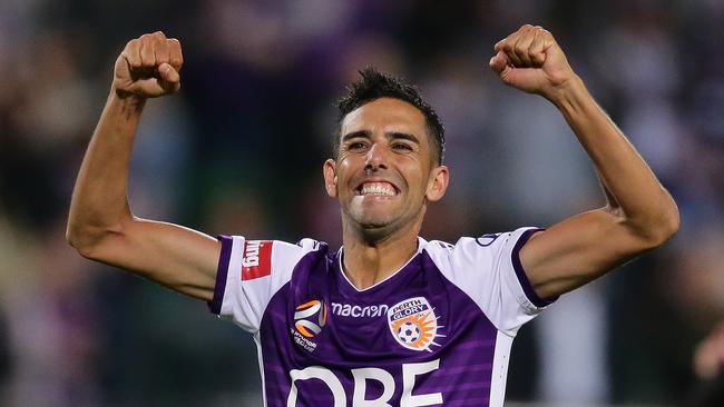 Perth’s Juande celebrates after scoring the winning goal. Photo: Will Russell/Getty Images