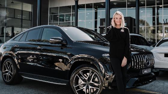 Erin Molan with her Mercedes