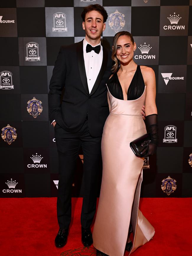 Nic Martin of the Essendon Bombers and partner Natasha Germano. Picture: Quinn Rooney/Getty Images