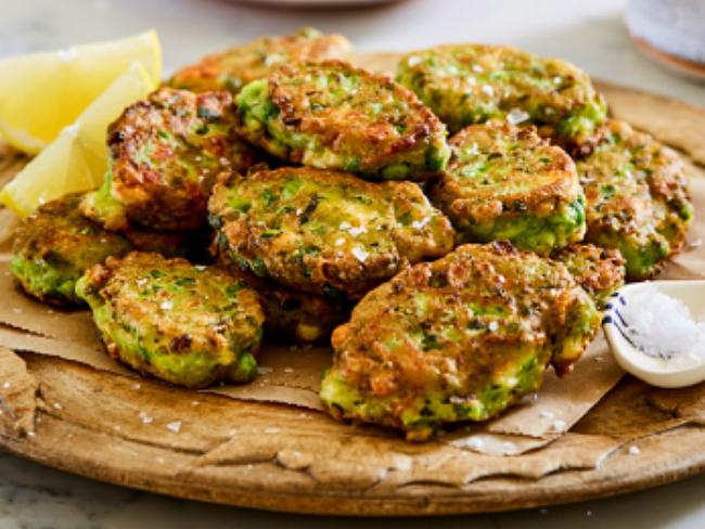 Pea Feta Fritters with Dill Yoghurt by MasterChef's Courtney Roulston.