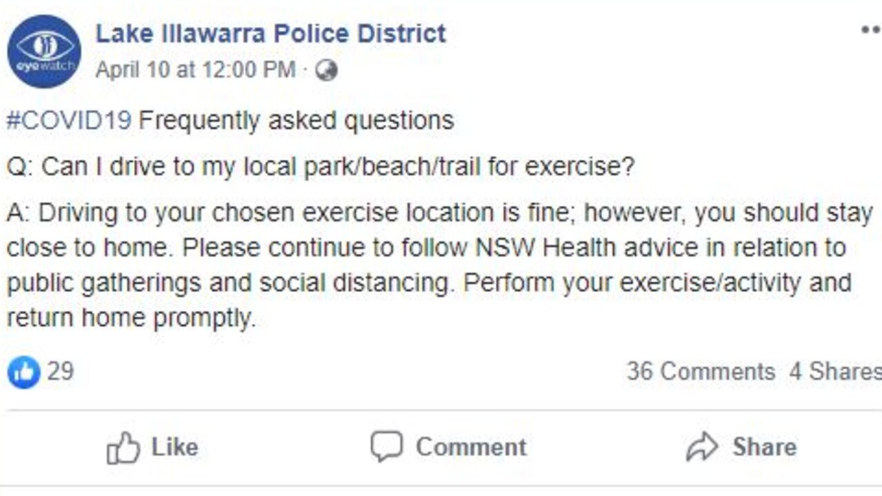 Lake Illawarra Police District provided the same answer on April 10. Picture: Facebook