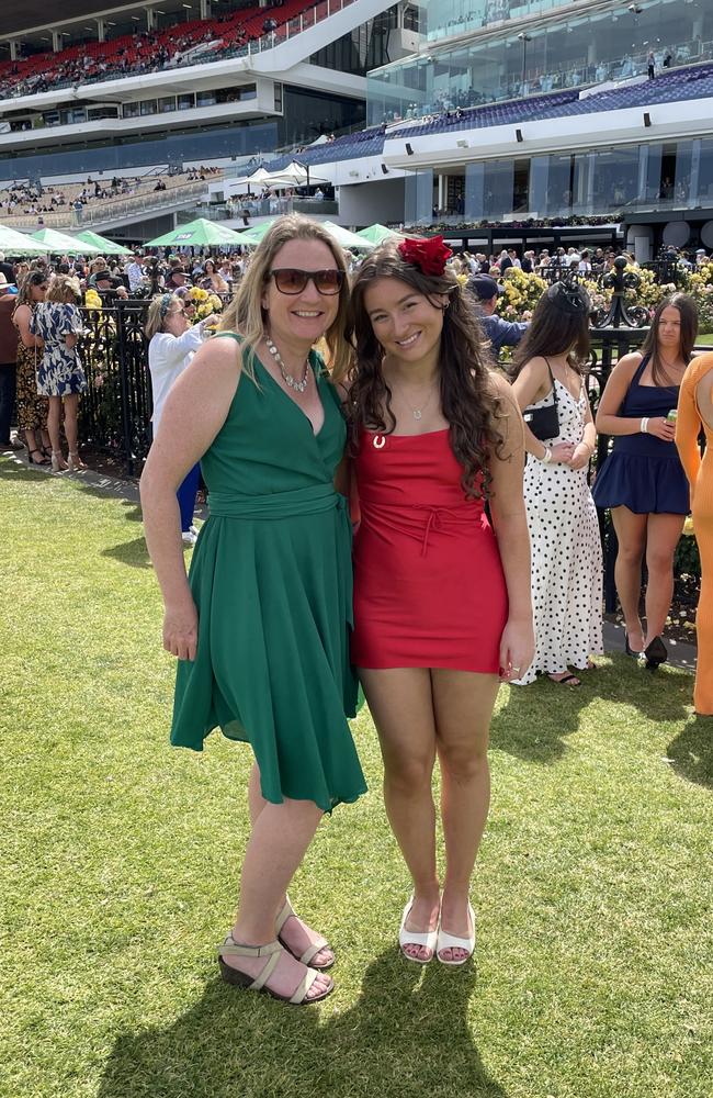 Leonie and Ashley at the 2024 Crown Oaks Day, held at Flemington Racecourse. Picture: Gemma Scerri