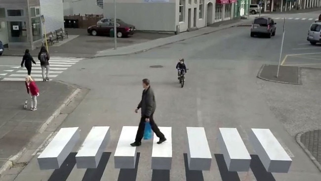 A '3D' pedestrian crossing in Iceland similar to three new crossings now being installed in Manly as part of a trial of new crossings conducted by Northern Beaches Council and Transport for NSW. Picture: Supplied