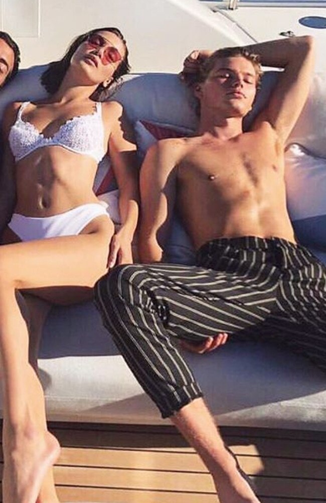 Bella Hadid and Jordan Barrett in Cannes. Source: Instagram