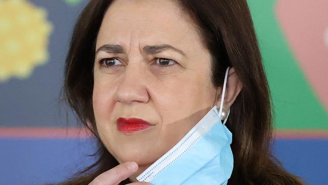 Premier Annastacia Palaszczuk, during a press conference on Super Pfizer Weekend, Vaccination Hub, Brisbane Convention and Exhibition Centre, South Brisbane. Picture: Liam Kidston