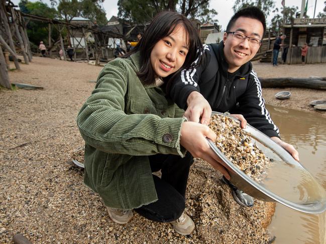 Chinese tourists, Jiayi Cheng and Xuyi Wu, at Sovereign Hill in Ballarat.Picture: Jay Town