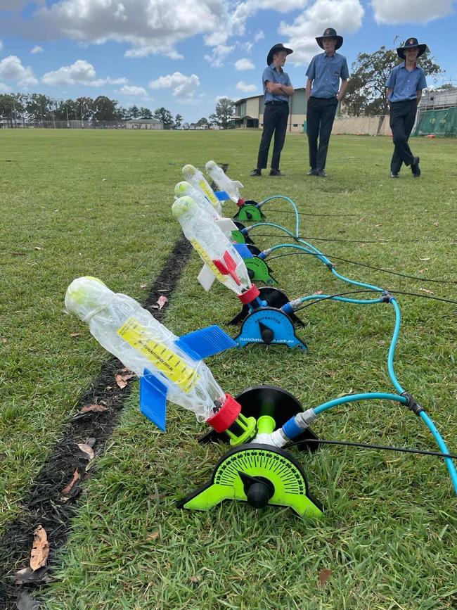 Students launched the rockets on the oval and competed for the furthest launch.