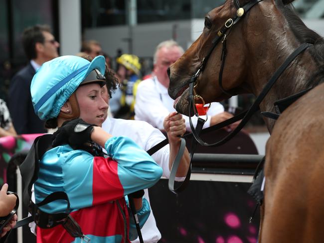 Jockey Katelyn Mallyon and Magna Rossa enjoyed success on New Year’s Day. Picture: David Crosling