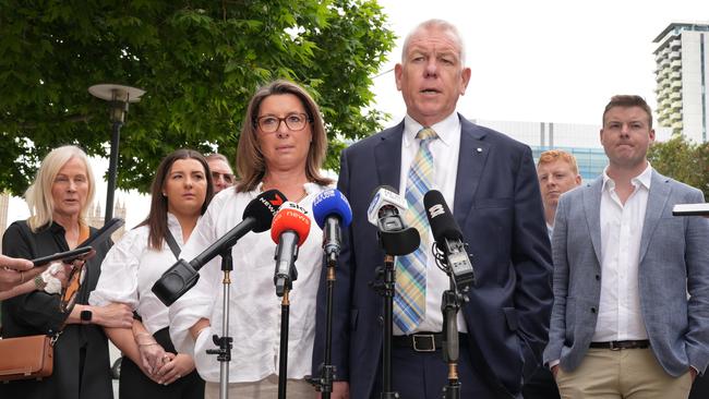 ADELAIDE, AUSTRALIA – NewsWire Photos OCTOBER 22, 2024: Police Commissioner, Grant Stevens and family front the media, after Dhirren was given a 1 year suspended sentence. Dhirren Randhawa, the driver who struck Charlie Stevens, has been sentenced at Adelaide District Court today. Picture: NewsWire / Dean Martin