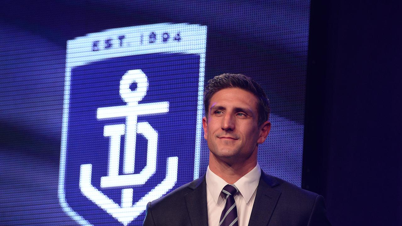 SPORT - Fremantle Football Club's 2016 Doig Medal Presentation Dinner will be held in the Grand Ballroom at Crown Perth. Photo by Daniel Wilkins. PICTURED- Retiring former captain Matthew Pavlich, watches the video package after his speech