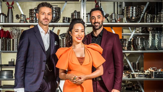 MasterChef judges Jock Zonfrillo, Melissa Leong and Andy Allen at the Materchef 2020 season launch. Picture: Jake Nowakowski