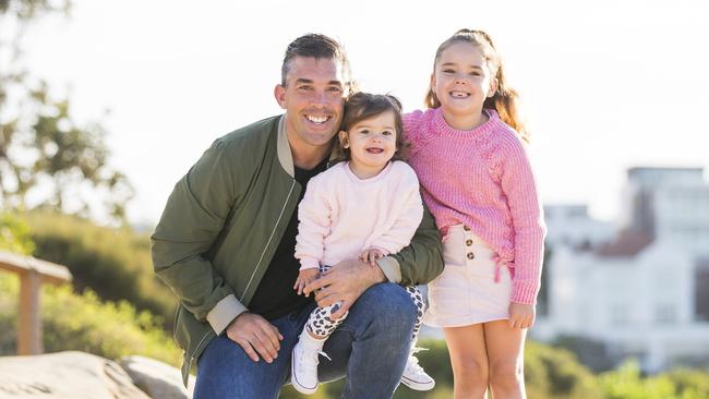 Braith Anasta with daughters Gigi and Aleeia. Picture: Dylan Robinson