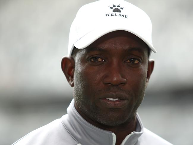 SYDNEY, AUSTRALIA - SEPTEMBER 30: Dwight Yorke head coach of Macarthur FC looks on during an Australia Cup Final media opportunity at CommBank Stadium on September 30, 2022 in Sydney, Australia. (Photo by Jason McCawley/Getty Images)