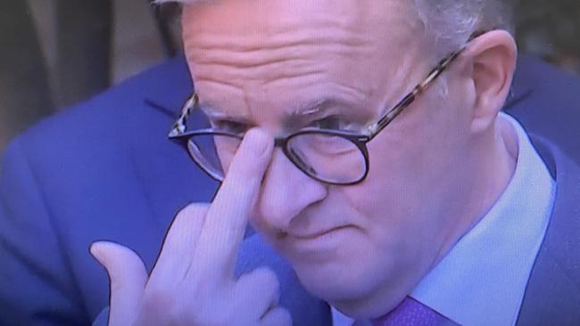 Anthony Albanese adjusting his glasses while campaigning in South Australia. Picture: SKY NEWS