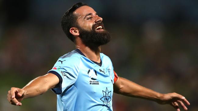 Alex Brosque celebrates scoring another goal for Sydney FC. Picture: Getty Images