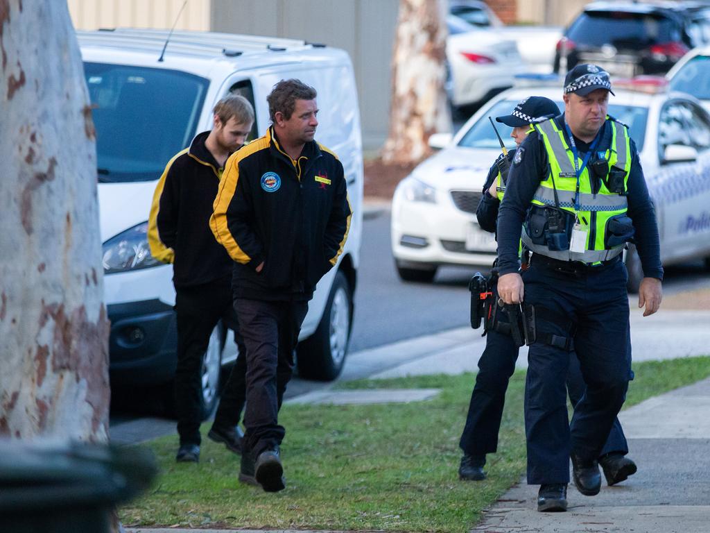 The scene outside the home when a man was killed by a dog. Picture: Sarah Matray