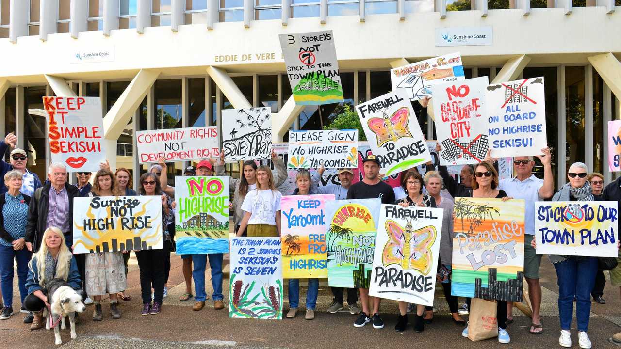 Yaroomba Beach protestors outside Council Chambers. Picture: John McCutcheon