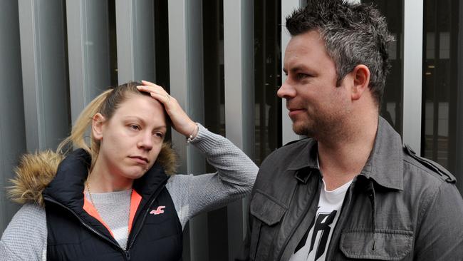 Jay and Dee Windross outside Ringwood Magistrates' Court after Kamal’s arrest. Picture: Andrew Henshaw