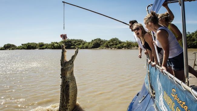 Top End attractions like Jumping Crocs, are hoping to benefit from another La Nina drenching of Australia's east coast over summer. Picture: Tourism Northern Territory