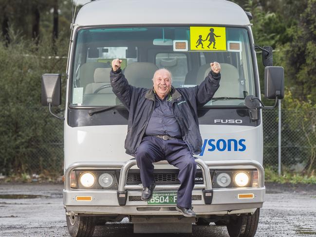 Tony Cardamone is celebrating 50 years of driving Dyson buses. Picture: Rob Leeson.