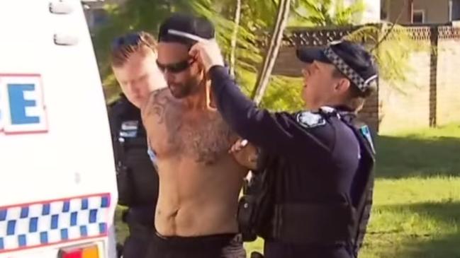 Liam Rawhiti Bliss, 34, during his arrest at Biggera Waters in August 2024. Picture: 7News.