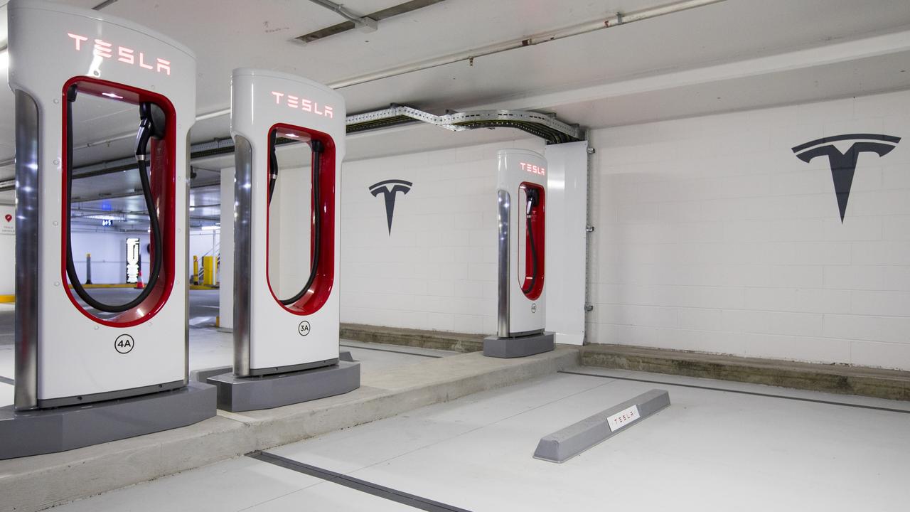 The Telsa electric car charging bays at Broadway, Sydney. Source: Mirvac.