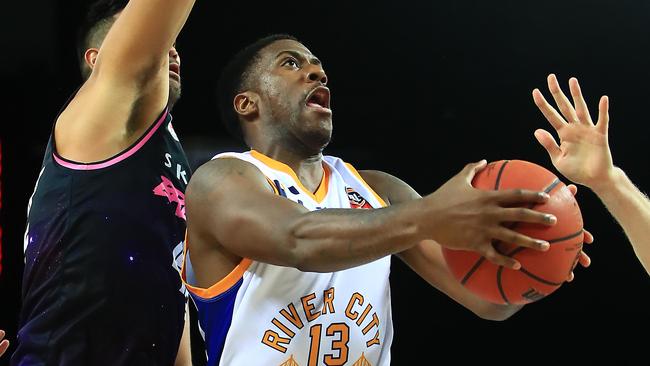 Lamar Patterson of the Brisbane Bullets at the net.