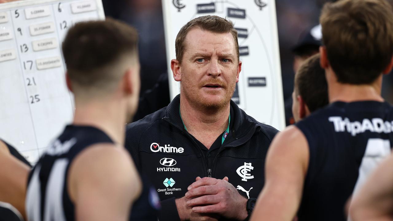 MELBOURNE . 20/08/2022. AFL. Round 23. Carlton vs Collingwood at the MCG. Michael Voss, senior coach of Carlton at 3\\4 time . Picture: Michael Klein