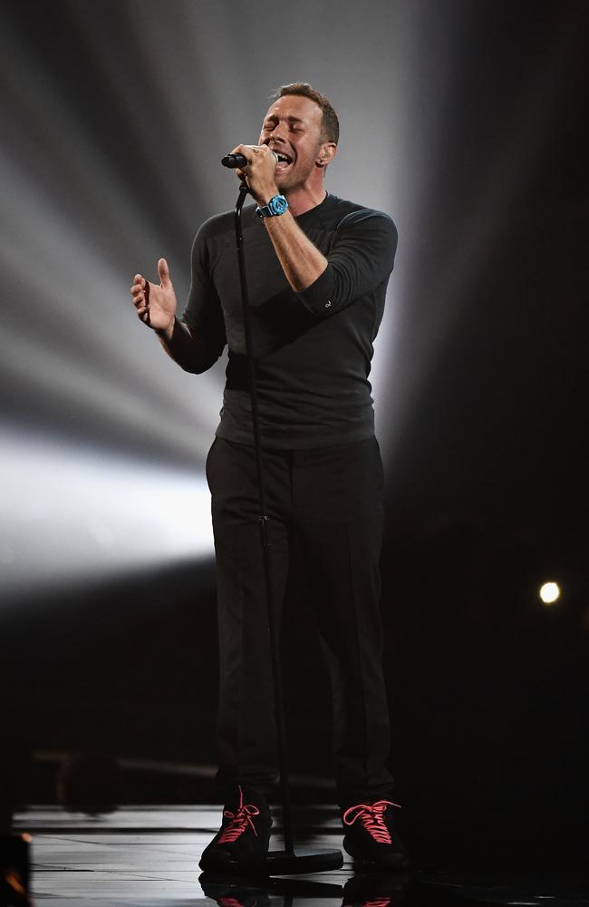 Chris Martin performs a tribute to George Michael on stage at The BRIT Awards 2017 at The O2 Arena on February 22, 2017 in London, England. Picture: Getty