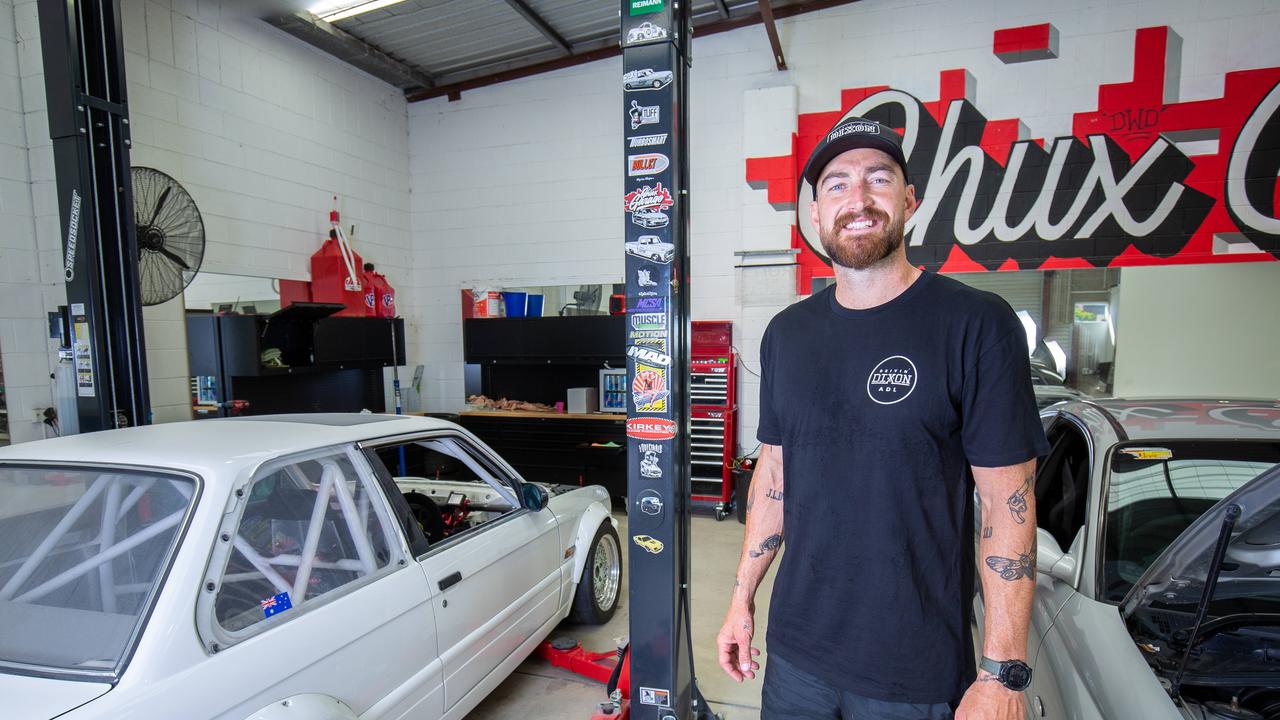 Charlie Dixon at his shed “Chux Garage” in Welland. Picture: Ben Clark