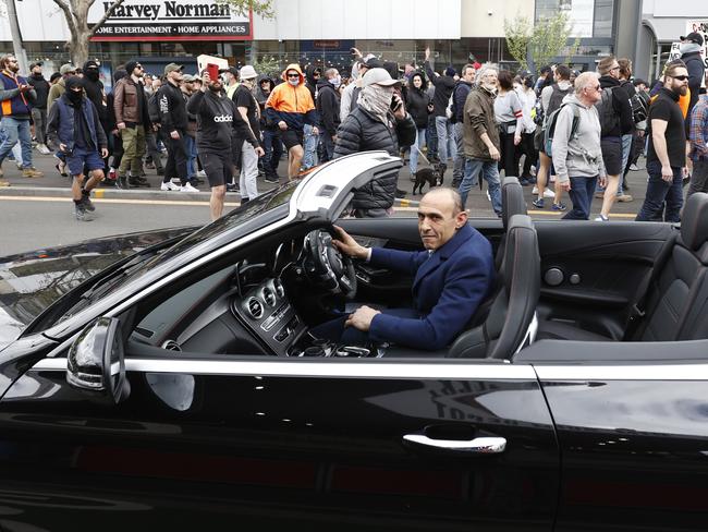 A man drives through an anti-lockdown protest in Richmond. Picture: Alex Coppel